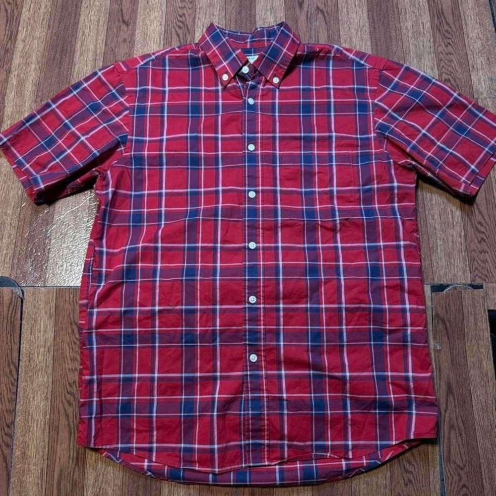Uniqlo U Airism Red Blue Plaid Button Polo Dress Shirt XS